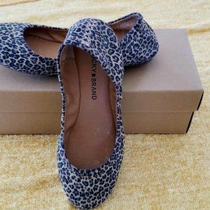 Lucky Brand Women Ballet Flats Shoes Brown Leather Suede Leopard US 6 M EU 36